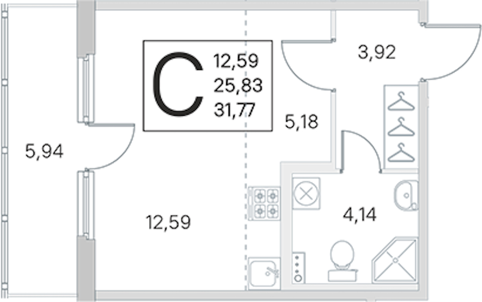 Квартира студия 25.83 м², 1/4 эт., ЖК «Любоград в Стрельне»